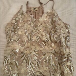 Anthropologie Beige and Gold Sequin Top